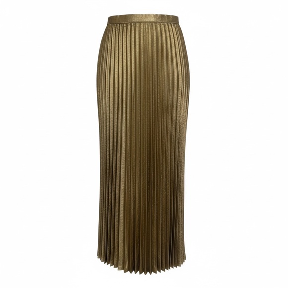 Banana Republic Gold Pleated Metallic Skirt Size 2 - Picture 3 of 6